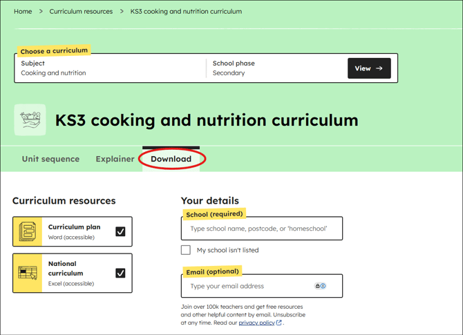 Cooking and nutrition curriculum plan download position