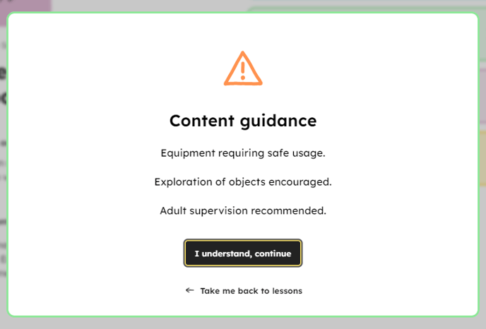 Content guidance warning notice