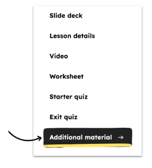 An example of the lesson resources menu on the Oak website