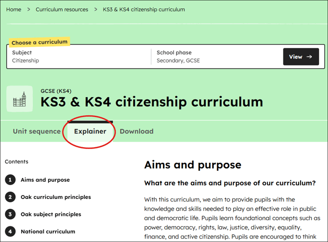 Citizenship curriculum explainer snip