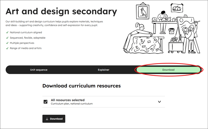 Art and design secondary curriculum download tab