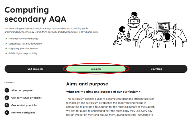 Computing secondary aqa curriculum explainer tab