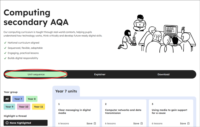 Computing secondary aqa curriculum unit sequence tab