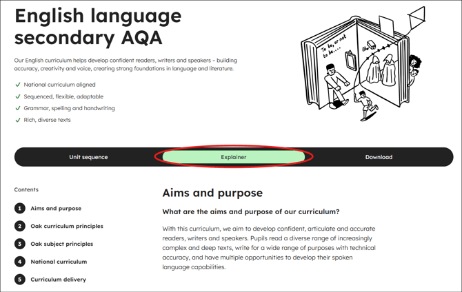 English language secondary aqa curriculum explainer tab