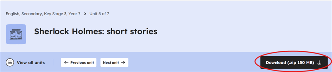 Example download unit button placement on unit -page after sign in - Sherlock Holmes: short stories