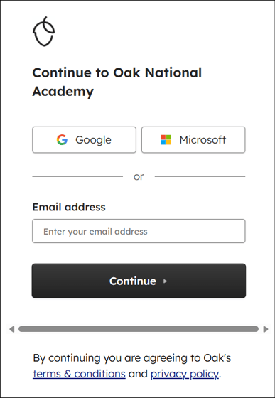 Example of create a free account for Oak by using Google or Microsoft single sign-on or by providing an email address