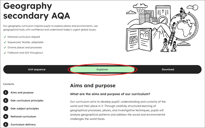 Geography secondary aqa curriculum explainer tab