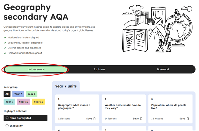 Geography secondary aqa curriculum unit sequence tab