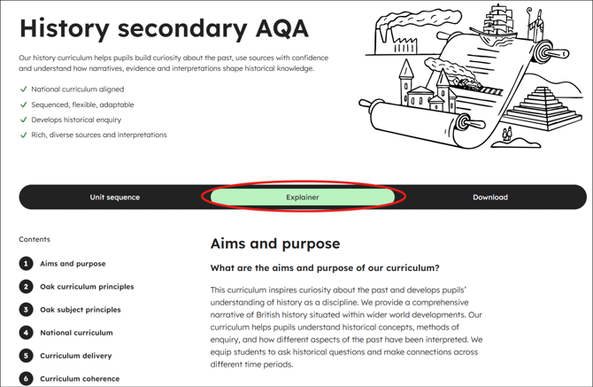 History secondary aqa curriculum explainer tab
