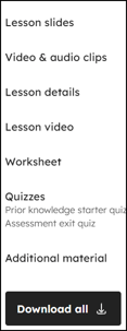 Left hand lesson page navigation showing position of video and audio clips
