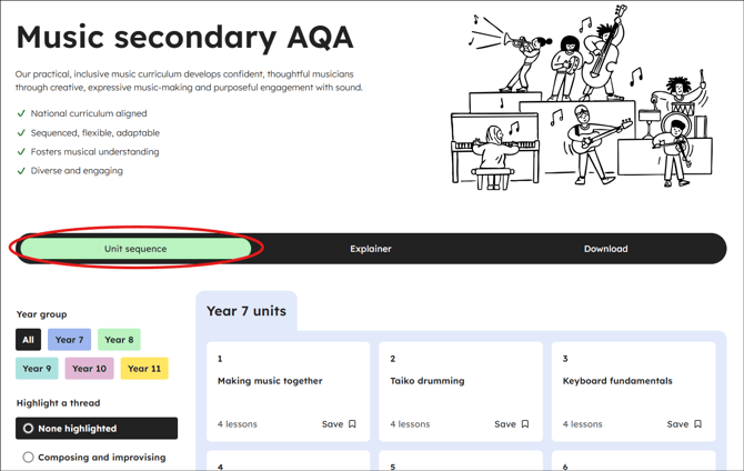 Music secondary aqa curriculum unit sequence tab