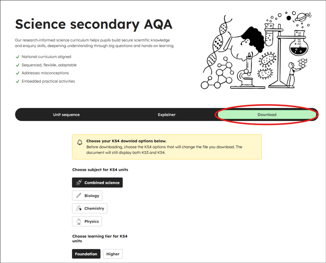 Science secondary aqa curriculum download tab