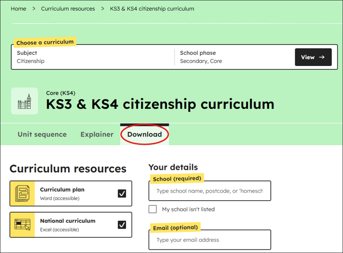 Citizenship curriculum download position