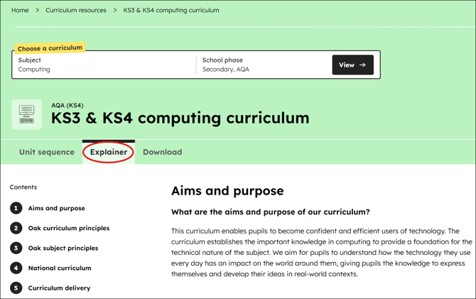 Computing curriculum explainer position