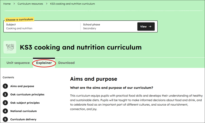 Cooking and nutrition curriculum explainer position