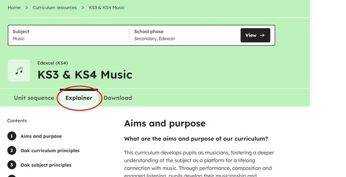 curriculum explainer location music