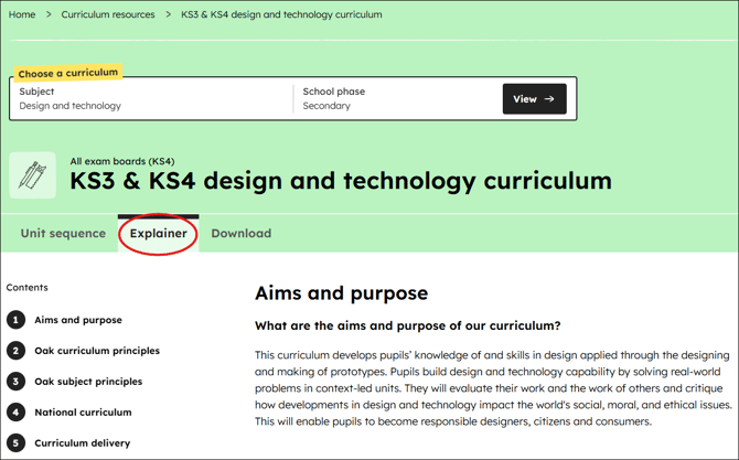 Design and technology curriculum explainer position