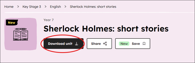 Position of Download unit button on a lesson page.