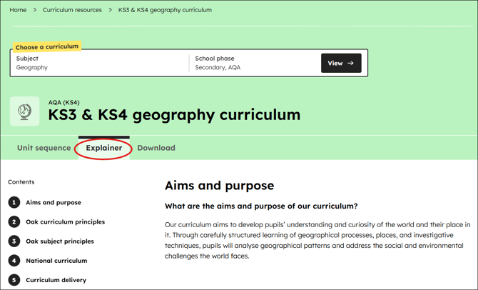 Geography curriculum explainer position