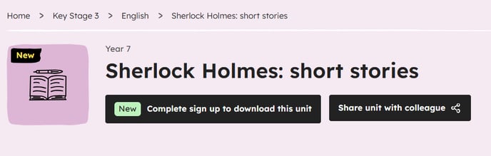The top of a unit page showing the new Complete sign up to download this unit button