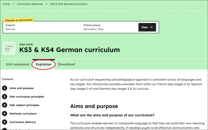 German curriculum explainer position
