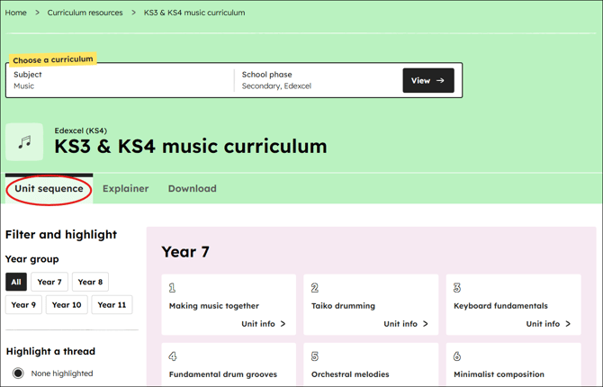 Music curriculum unit sequence position