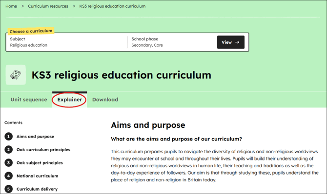 RE curriculum explainer position