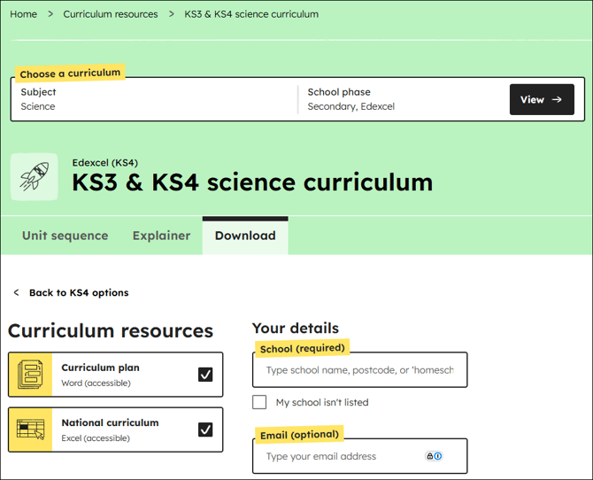 Science curriculum download position